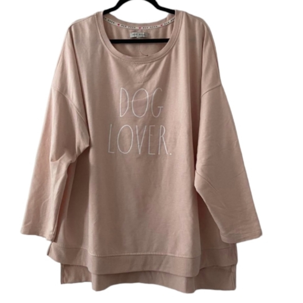 Rae Dunn DOG LOVER High Low Pullover Sweatshirt Size 1X Blush Pink NEW